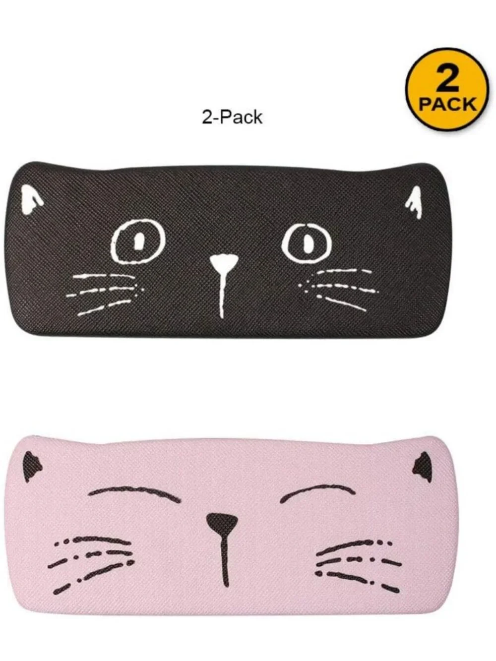 2-Pack Cute Cat Face Eyeglass Cases with Microfiber Cloth - Multi-Color Storage